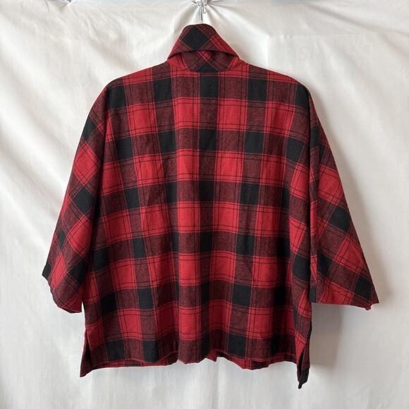Coldwater Creek Womens Petite L Wool Chic Plaid Oversized Boxy Poncho Shacket - Picture 2 of 9
